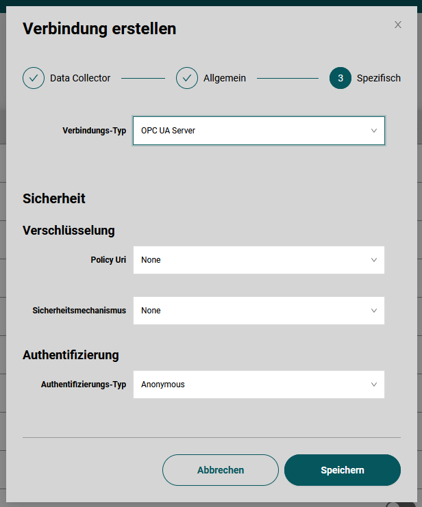 Einstellung für OPC UA Verbindungen