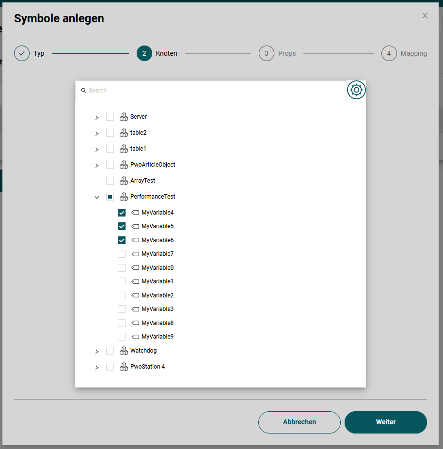 OPC UA Knoten auswählen