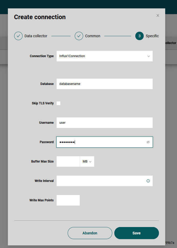 Settings for the Influx connection